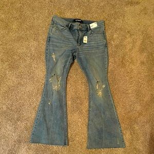 Express Mid Rise Bell Flare Distressed Jeans